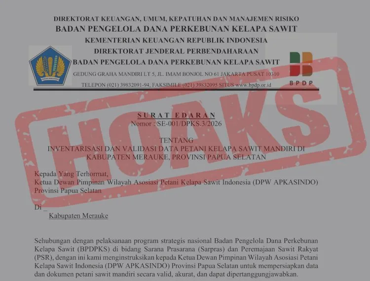 Hoaks! Surat Edaran Mengatasnamakan Badan Pengelola Dana Perkebunan